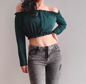 Zielona Crop Top New Look Damska Hiszpanka r. 36