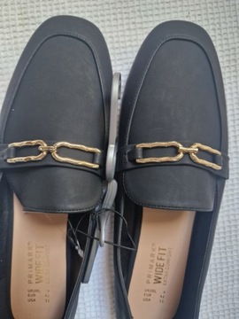 PRIMARK SLICZNE BALERINY WIDE FIT BLACK GOLD 42 (9UK)