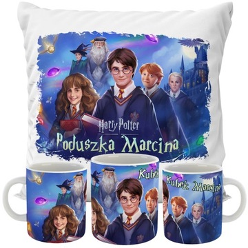 ZESTAW PODUSZKA + KUBEK HARRY POTTER + IMIĘ PREZENT DLA DZIECKA URODZINY