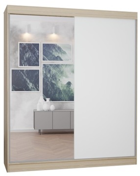 SZAFA 2D 140CM KORPUS SONOMA - LUSTRO+FRONT BIAŁY