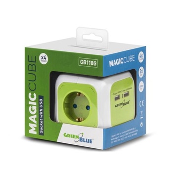 Четырехместная розетка MagicCube, 2 USB-входа 1,4 м ЗеленыйСиний