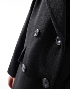 Bershka NG7 dwa dwurzędowy czarny płaszcz klasyczny L