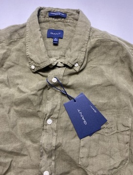 GANT Regular Linen Shirt Racing Green ORYGINALNA LNIANA KOSZULA rozmiar XL