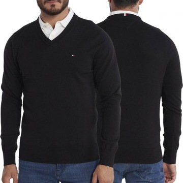 Tommy Hilfiger sweter męski Regular Fit v-neck czarny MW0MW30956-BDS M