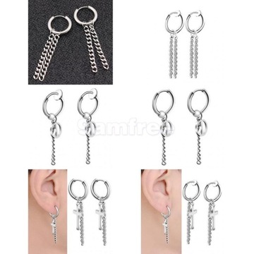 Długie wiszące kolczyki ze stali nierdzewnej Hip Hop Peace Hoop Studs Non Piecred