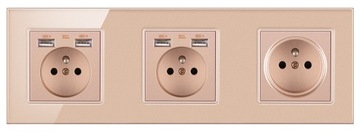 SZKLANE GNIAZDKO POTRÓJNY GNIAZDO +4× USB GNIAZDKO