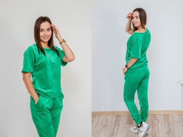 KOMPLET DRESOWY DAMSKI WELUR SPODNIE BLUZA 5 XXL