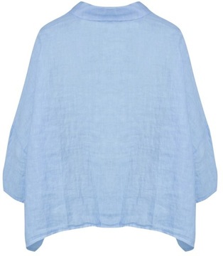Oversizowa koszula lniana tapezowa luźna LAILA (Niebieski)