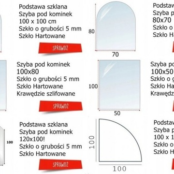 Szyba hartowana pod Piec kominek 80x60 cm