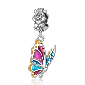 Charms Lśniący Kolorowy Motyl Zawieszka Srebro 925