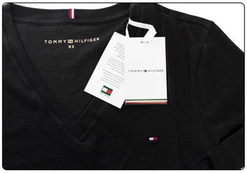 TOMMY HILFIGER KOSZULKA T-SHIRT V-NECK BLACK r. XS