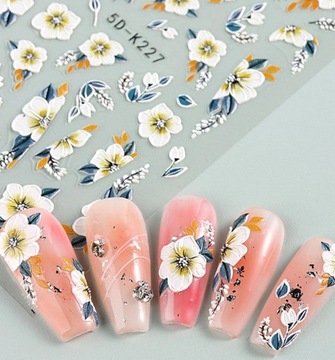 САМОКЛЕЯЩИЕСЯ НАКЛЕЙКИ ДЛЯ НОГТЕЙ БЕЛЫЕ ЖЕЛТЫЕ 5D ОКРАШЕННЫЕ ЦВЕТЫ 5D-K227
