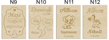 DREWNIANY ALBUM na roczek prezent metryczka grawer