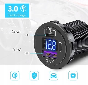 ЗАРЯДНОЕ УСТРОЙСТВО ДЛЯ МОТОЦИКЛА ВОЛЬТМЕТР QC PD 3.0
