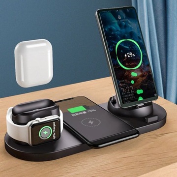 БЕСПРОВОДНОЕ ЗАРЯДНОЕ УСТРОЙСТВО ДЛЯ IPHONE PODS 6в1