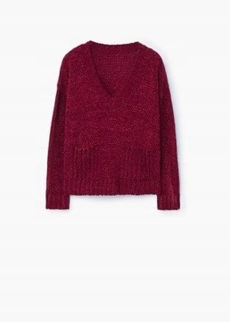 Mango Sweter z szenili z kieszeniami V-neck 36 S