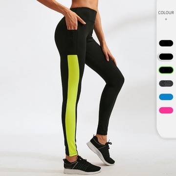 Damskie legginsy do jogi Boczna kieszeń Fitness Running Stretch Szybkoschnąca, XXL