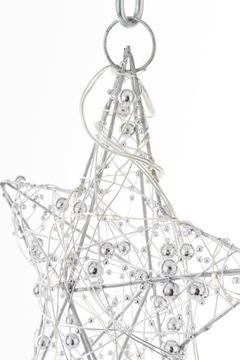 WISZĄCA OZDOBA SREBRNA GWIAZDA LED 20CM