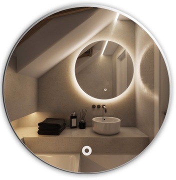 КРУГЛОЕ ЗЕРКАЛО 80, СЕНСОРНЫЙ ПЕРЕКЛЮЧАТЕЛЬ СО СВЕТОДИОДНОЙ ПОДСВЕТКОЙ