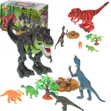 DUŻY DINOZAUR T-REX CHODZI RYCZY ŚWIECI ZNOSI JAJA