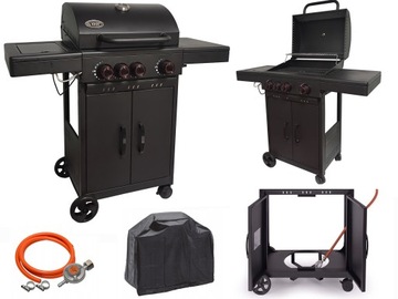 GRILL GAZOWY POLSKI DEKRAFT 3+1 ŻELIWNY RUSZT + POKROWIEC BLACK
