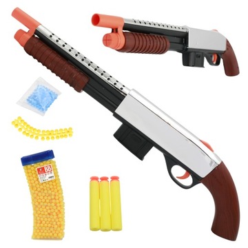 Pistolet SHOTGUN METALOWY na KULKI PLASTIKOWE KARABIN 4w1 GRATIS 800 KULEK
