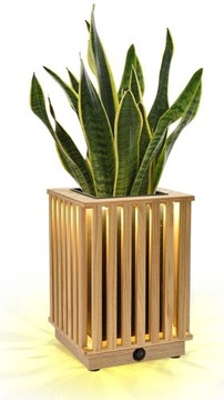 Donica z lameli dębowych kwadrat 2w1 LED 28cm