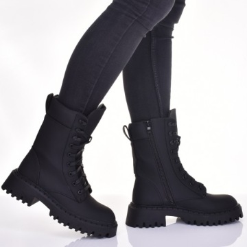 УТЕПЛЕННЫЕ, КОМФОРТНЫЕ БОТИНКИ ЖЕНСКИЕ, КОЖАНЫЕ ТРАПЕРЫ, КОЖАНЫЕ РАБОЧИЕ, ЧЕРНЫЕ
