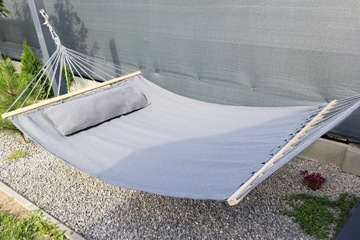САДОВЫЙ ГАМАК STRONG НА 2 ЧЕЛОВЕКА XXL КАЧЕЛИ С ПОРУЧКОЙ, СЕРЫЙ БОХО + ПОДУШКА