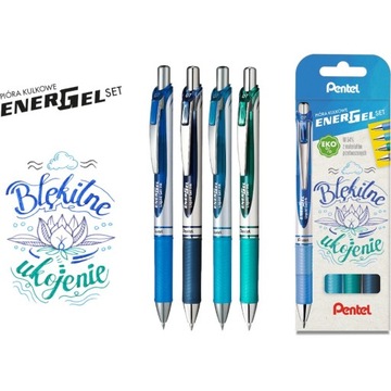 Zestaw piór kulkowych Energel Błękitne ukojenie Pentel 4szt.