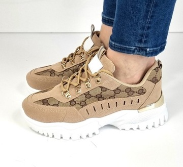 BEŻOWE SPORTOWE BUTY SNEAKERSY SZNUROWANE 40