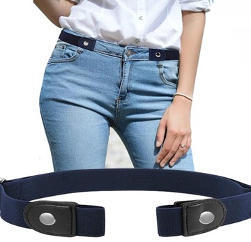Pasek bez klamry do spodni ELASTYCZNY gumowy jeans REGULOWANY granatowy
