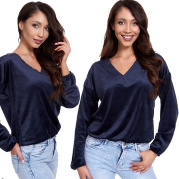 032_ 3XL/46 _WELUROWA BLUZKA ,BLUZA W SEREK