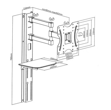 КРЕПЛЕНИЕ ДЛЯ ТВ 23–42 дюйма, 30 кг, подвеска для ТВ + СТЕКЛЯННАЯ ПОЛКА, ЧЕРНАЯ MC-771