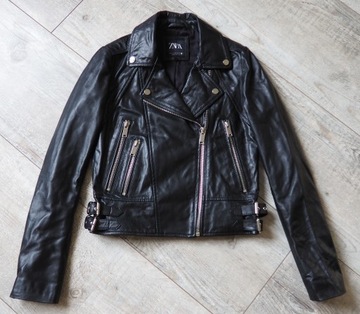 ZARA_Ramoneska_100% skóra jagnięca_Leather_biker_rozmiar XS