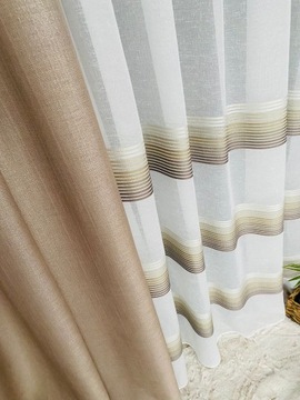 Матовая штора ЭКО ЛЕН, бежевые полосы, 290 см, свободный пошив