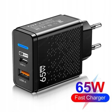 Szybka ładowarka zasilacz USB A Plus USB C 65W QC3.0+ D3 Kolor CZARNY