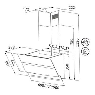 KKT Kolbe HERMES908SM Кухонная вытяжка 90 см, настенная, черное стекло, WiFi