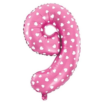 Balon foliowy różowa cyfra 9 w serduszka 40cm