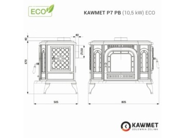 Чугунная плита KAWMET P7 PB 10,5 кВт ECO с боковой загрузкой для дров
