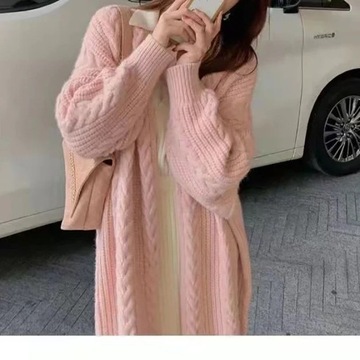 Women Cardigan Jacket Long Coat Solid Thicken Swea