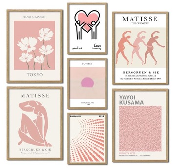 Zestaw Plakatów Galeria Matisse Kusama Różowe Abstrakcje Obrazy Z Ramami