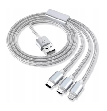 Телефонный кабель 3в1 micro USB USB-C Lightning 120см 0807