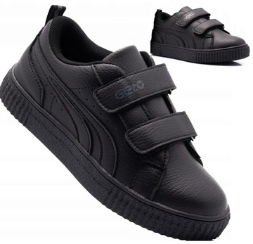 KIDS Buty Dziecięce Trampki Sportowe na Rzepy Skóra Naturalna Czarne r34