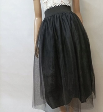 ЖЕНСКАЯ ЮБКА ИЗ ТЮЛЯ, ЧЕРНАЯ, РАЗМЕР 3/4. л
