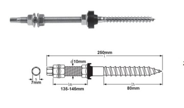 Śruba dwugwintowa M10x250 --- 50 Sztuk