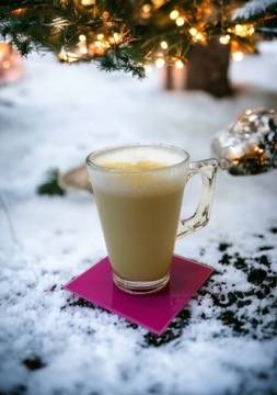 Стеклянная подставка под кружку, фуксия розовая, темная подставка, 10х10см