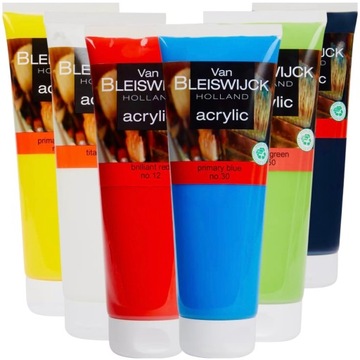 FARBY AKRYLOWE MATOWE WYKOŃCZENIE POPULARNE KOLORY ZESTAW TUBKA 250 ml x 6