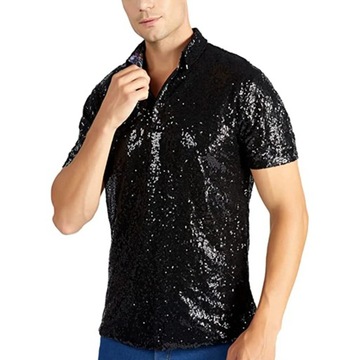 Folded Sequins Disco Nightclub Party Shirt Men'S T