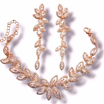 Komplet, biżuteria ślubna różowe złoto, rose gold, cyrkonia, ESTRELLA